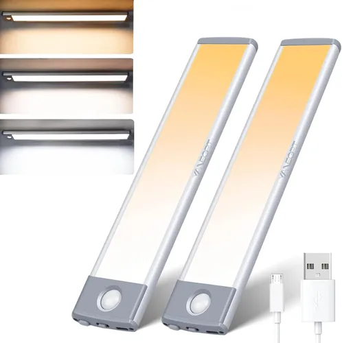 Vista 8 de Luces de armario con sensor de movimiento, 30 luces LED para debajo del gabinete, luces de mostrador recargables inalámbricas, iluminación nocturna