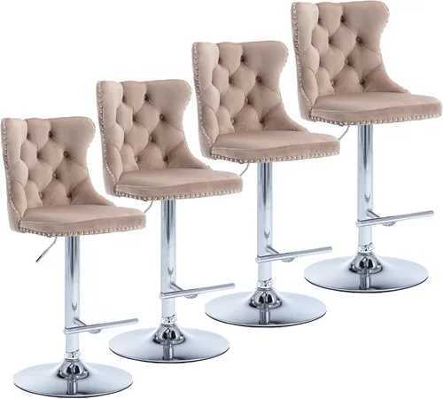 Vista 17 de Aoowow Juego de 2 taburetes de bar giratorios ajustables con parte trasera de terciopelo copetudo, sillas de bar modernas tapizadas con cabeza
