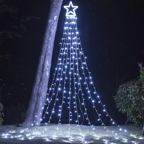 Vista 9 de Decoración al aire libre para Navidad (nueva), 320 luces LED colgantes centelleantes en forma de hadas para decoración de árbol al aire libre