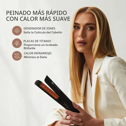 Vista 5 de Sutra Plancha plana profesional IR2 – Plancha de pelo infrarroja iónica con temperatura ajustable, apagado automático y cable giratorio – Plancha