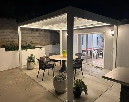 Vista 28 de PURPLE LEAF - Pérgola al aire libre con listones 10 x 12 pies de aluminio blanco con toldo rígido moderno y ajustable para patio, jardín