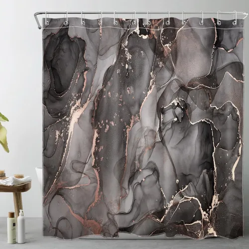 Vista 12 de LB Grey Marble Shower Curtain Decor, Modern Luxury Abstract Pink and Black Marble Textured Shower Curtain for Bathroom 60X72 inch Polyester Fabric