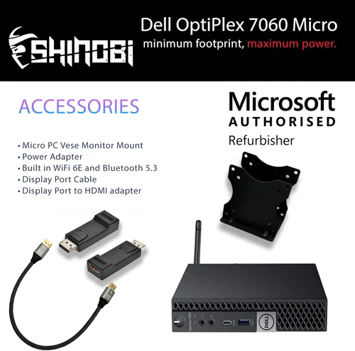 Vista 5 de Dell OptiPlex 7060 Micro PC Intel Core i5-8500T 8 GB de RAM NVME de 256 GB Windows 11 Pro WiFi 6E+BT 5.3 integrado Mini PC Soporte