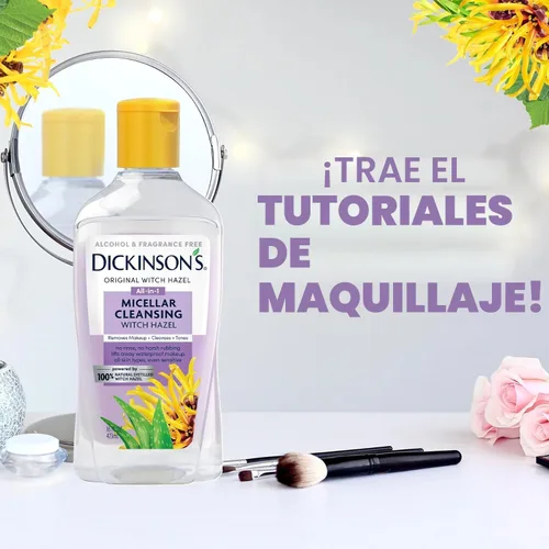 Vista 5 de Dickinson's Agua Micelar Limpiadora de Hamamelis, Un Desmaquillante Todo en 1, Refinador de Poros, Limpiador de Piel y Tónico; Sin Alcohol con Aloe