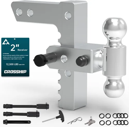 Vista 13 de Enganche de remolque ajustable – Enganche de barra de tracción de caída de aluminio resistente – Se adapta a receptor de 2 pulgadas, caída/elevación