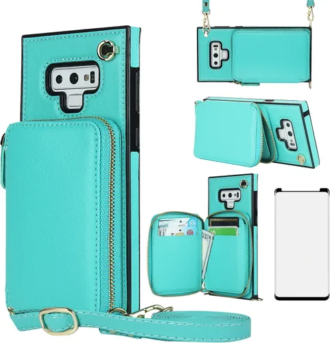 Vista 11 de Asuwish Funda de teléfono para Samsung Galaxy Note 9 con protector de pantalla de vidrio templado y soporte para tarjetas con cremallera, soporte