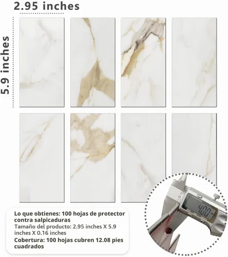 Vista 5 de STICKGOO 100 piezas de azulejos de pared de PVC de 3 x 6 pulgadas, para despegar y pegar, para cocina, baño, chimenea, cuarto de servicio