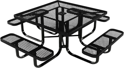 Vista 29 de COATEDOUTDOORFURNITURE Mesa de picnic cuadrada de 46 pulgadas, expandida, color negro