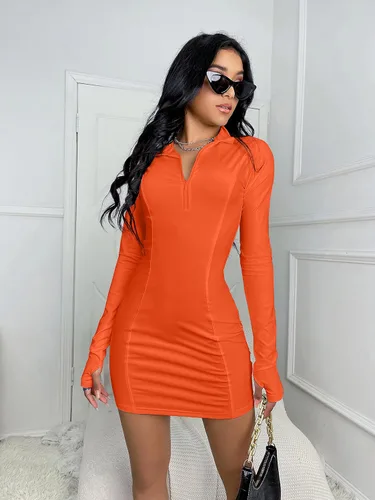 Vista 7 de Vestidos ajustados para mujer, casual, manga larga, sexy, para fiesta, club, mini vestido