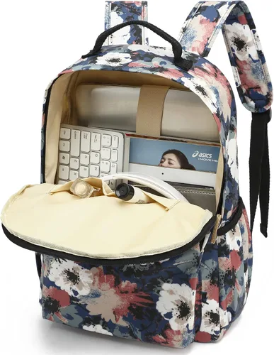 Vista 99 de Leaper Mochila para laptop para mujer: linda mochila floral para escuela, universidad, viajes, trabajo, mochila ligera para niños, Negro margarita