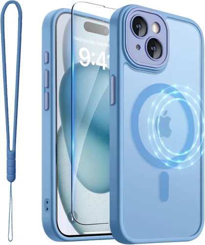Vista 13 de ROYBENS Funda transparente mate para iPhone 12 Pro-Max compatible con Magsafe, protección completa de lente de cámara, protector de pantalla, correa