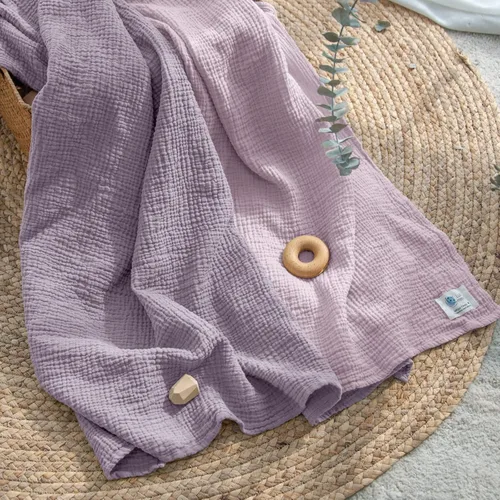 Vista 4 de lulumoon Manta de Arrullo de Muselina Mantas Receptoras para Bebé Neutral, Paquete de 2, Morado