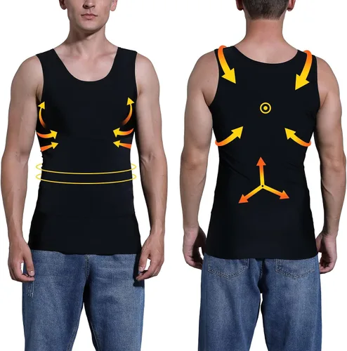 Vista 5 de MJHCJH Camiseta de compresión para hombre, chaleco adelgazante, camiseta interior moldeadora de cuerpo, camiseta sin mangas, moldeadora