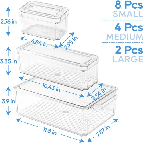 Vista 3 de JollyPack - Paquete de 14 organizadores para refrigerador, contenedores organizadores con tapas para refrigerador, contenedores de almacenamiento