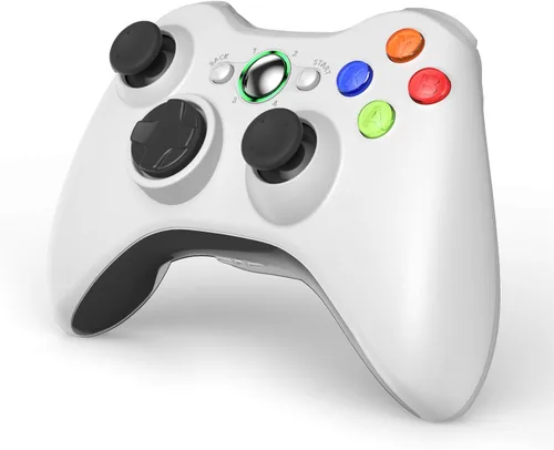 Vista 2 de VOYEE Controlador inalámbrico compatible con Microsoft Xbox 360 y SlimPC Windows 1087 con joystick mejoradodoble choque blanco