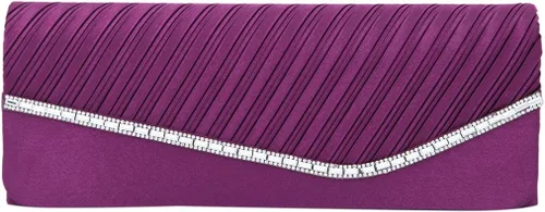 Vista 5 de Elegante bolso de noche plisado de satén y solapa de cristal - Disponible en diferentes
