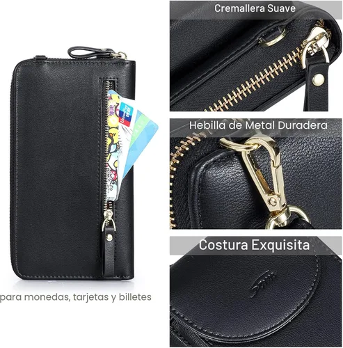 Vista 5 de S-ZONE - Bolso cruzado para mujer, de cuero sintético de PU, con bloqueo RFID, para teléfono celular/billetera A-Negro