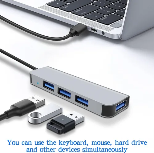 Vista 7 de MEIRIYFA Hub USB 3.0, 4 en 1 USB Hub Splitter Aluminio USB Extender Hub Hub 1* Puerto USB3.0 (5Gbps) + 3* Puerto USB2.0 (480Mbps) para escritorio