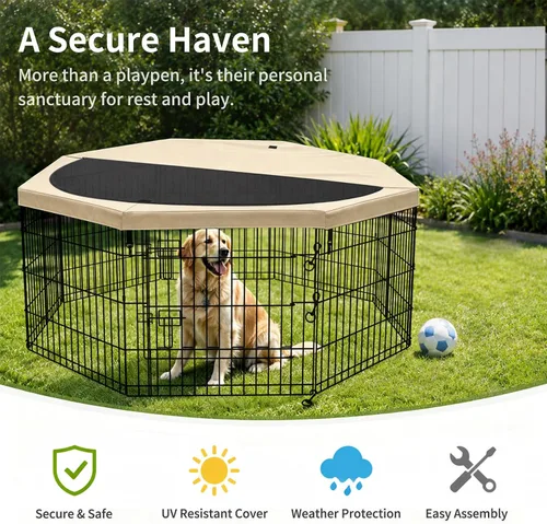 Vista 20 de PETIME - Corral plegable de metal para ejercicio de perros/Parque de juegos para cachorros con 8 paneles para interior/exterior, valla de patio