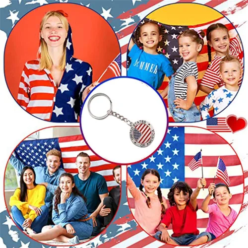 Vista 8 de Ergugos Llavero de Estados Unidos de América, llavero de bandera estadounidense, anillo de metal, estrella a rayas, llavero de EE. UU., para hombres