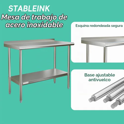 Vista 3 de STABLEINK Mesa de acero inoxidable con protector contra salpicaduras de 30 Con Backsplash