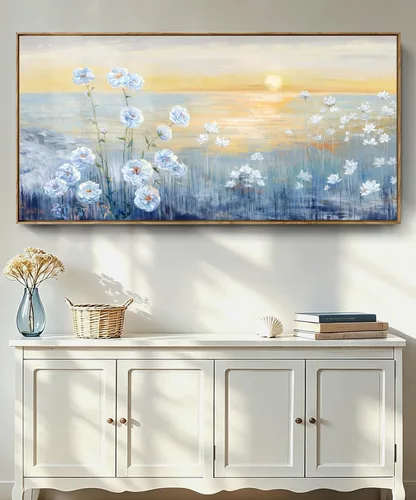 Vista 30 de Arte de pared para decoración de baño, imagen de playa azul, tema oceánico, impresión en lienzo de flores, pintura moderna de paisaje marino