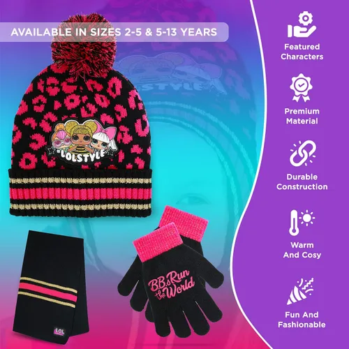 Vista 5 de LOL Surprise - Conjunto de sombrero y guante de invierno para niñas y niños pequeños sombrero de invierno con bufanda y sombrero y guante para niños
