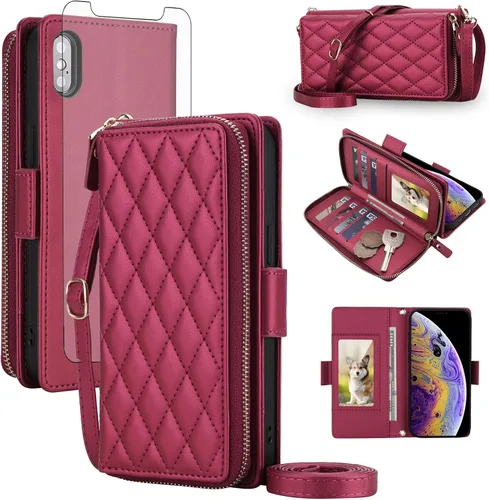 Vista 33 de Asuwish Funda compatible con iPhone 6/6s/7/8/SE 2020 2022 con cremallera y bloqueo RFID, protector de pantalla, correa cruzada i6 i7 i8 7s 8s SE2020