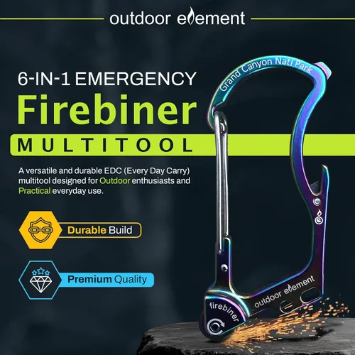 Vista 3 de Firebiner Custom Engraved 6-in-1 Fire Starter Carabiner Multitool – Survival Gear EDC Keychain with Utility Blade, Bottle Opener, Screwdriver, Gran