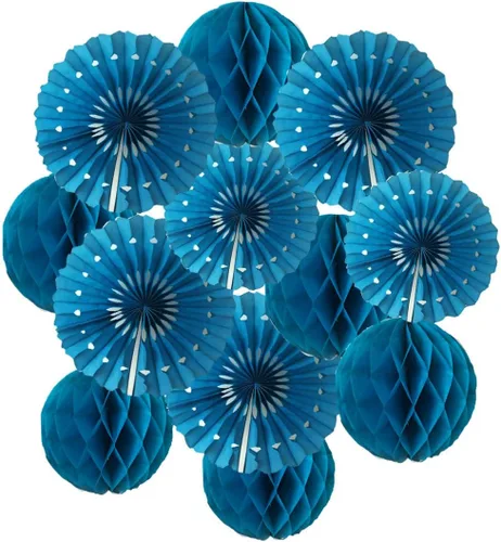 Vista 20 de 12 piezas de bolas de panal de 6 pulgadas y 8 pulgadas, abanicos de papel de seda, abanicos de bolas de panal para fiestas, decoraciones de pared