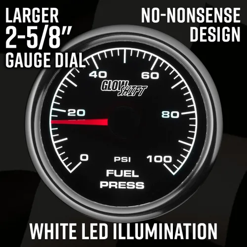 Vista 4 de GlowShift Kit de medidor de presión de combustible Racing de 2-5/8 pulgadas de 100 PSI, incluye sensor electrónico, esfera negra, retroiluminación