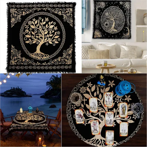 Vista 2 de Indian Consigners Altar Cloth Alter Tarot Witchery Square 18" Árbol celta de la vida Wica Spread Decor