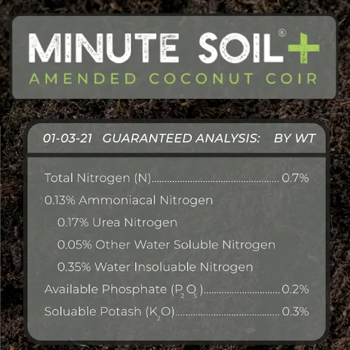 Vista 5 de Minute Soil Plus Brick - Medio de cultivo de fibra de coco comprimida modificada NPK - 1 ladrillo = 1.5 galones de tierra para macetas - Jardinería