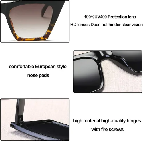 Vista 4 de Gafas de sol cuadradas ojo de gato para mujer gafas de sol clásicas de cato oversize para mujeres