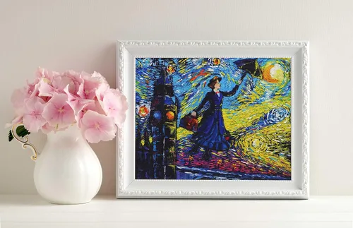 Vista 2 de Uhomate Mary Poppins Vincent Van Gogh - Pósteres de noche estrellada para el hogar, lienzo para decoración de pared, cuarto de bebé, sala de estar