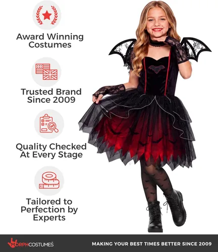 Vista 5 de Morph Disfraz Gótico Vampiro Murciélago Vestido Corto Disfraz Niñas