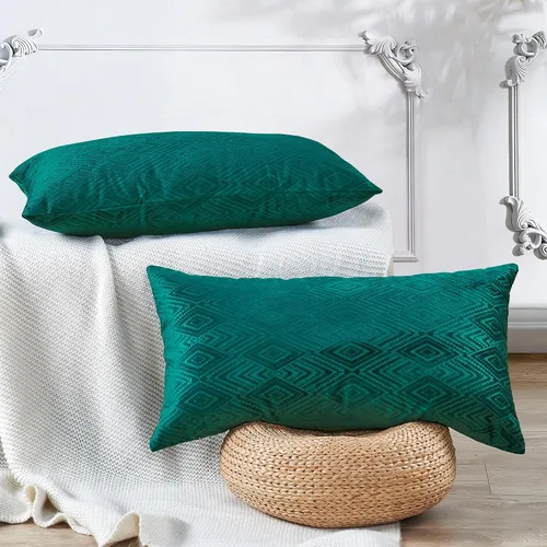 Vista 30 de Juego de 4 fundas de almohada cuadradas decorativas de terciopelo con diamantes de 20 x 20 pulgadas, fundas de almohada geométricas suaves para Aqua