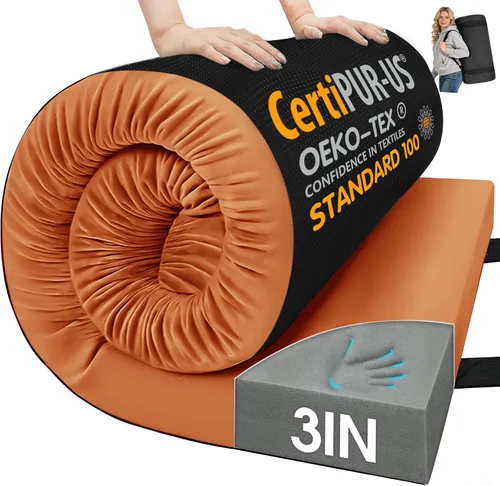 Vista 10 de CYMULA Almohadilla de Colchón de Espuma Viscoelástica para Acampar, Almohadilla para Dormir de 3 Pulgadas para Acampar, Base Antideslizante Inferior