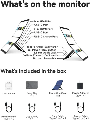 Vista 7 de EHOMEWEI X1 Air plegable de doble pantalla portátil Monitor 14.2 "× 2 2.8K IPS pantalla portátil extensor 90Hz USB-C HDMI para MacBook Windows