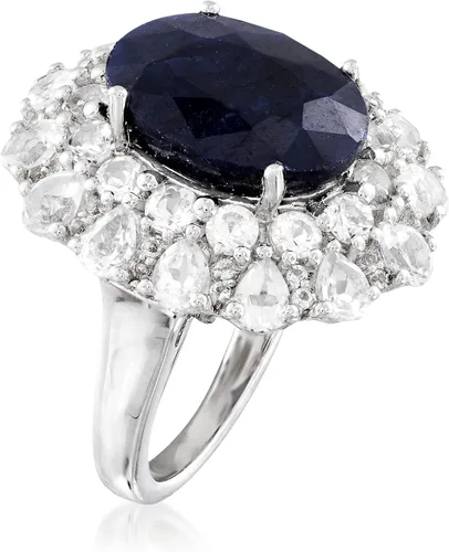 Vista 3 de Ross-Simons 725 Carat Dark Blue Sapphire and 440 ct tw White Topaz Ring in Sterling Silver
