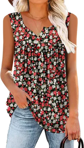Vista 2 de MODARANI Camisas casuales de verano para mujer, túnica fluida, blusas florales ajustadas y acampanadas