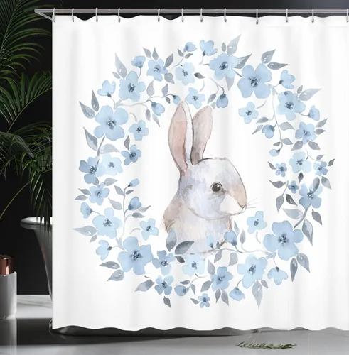 Vista 3 de Ambesonne Home sets de cortinas de baño con ganchos Blanco y gris