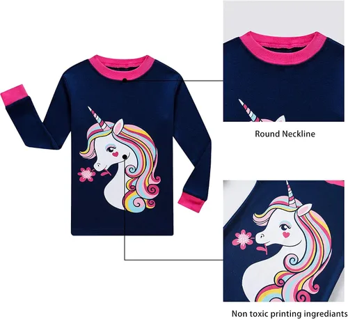 Vista 2 de KikizYe Conjunto de pijamas de manga larga para niñas pequeñas, 100% algodón