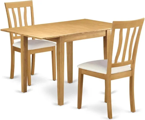 Vista 14 de East West Furniture NDAN3-BCH-W - Juego de mesa de comedor moderno de 3 piezas que contiene una mesa rectangular de madera con gotas y 2 sillas