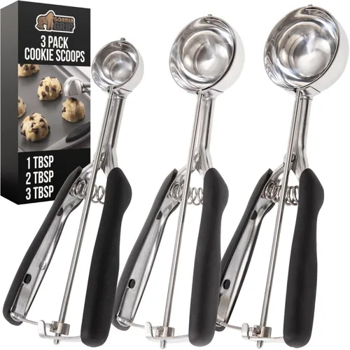 Vista 16 de GORILLA GRIP Cuchara para galletas de acero inoxidable sin BPA, cuchara #60 de 1 cucharada, mango de agarre suave, fácil liberación de alimentos