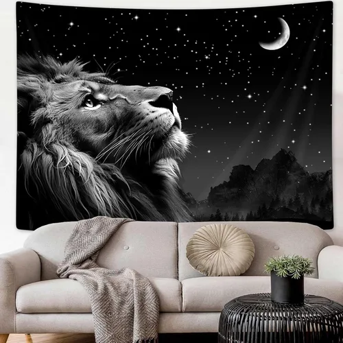 Vista 8 de Boziqr Cool Lion - Arte de pared para colgar en la pared, estrellas espaciales y luna, arte de pared para hombres, estético negro para colgar