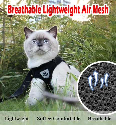 Vista 2 de Arneses para gatos y cachorros con conjunto de correas, arnés para gatos a prueba de escape, chaleco de malla suave reflectante ajustable apto