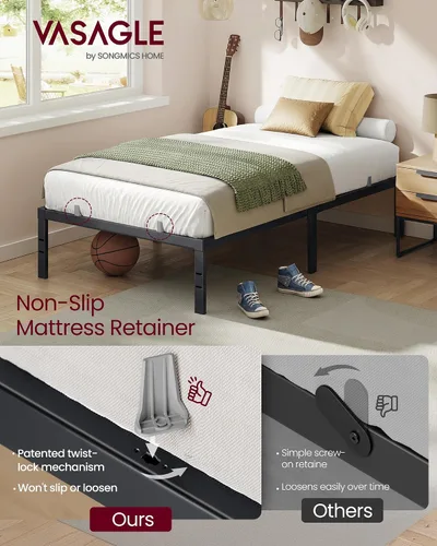 Vista 3 de VASAGLE Base de cama de metal tamaño individual de 14 pulgadas de alto, capacidad de peso de 550 libras, no necesita somier, con almacenamiento