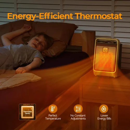 Vista 5 de ROSEKM Calentadores de espacio para uso en interiores, calentador eléctrico portátil de 1500 W con termostato, calentador de cerámica