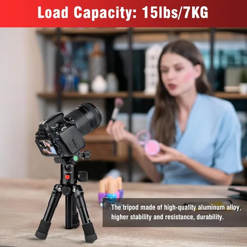 Vista 2 de JOILCAN Mini trípode para cámara, trípode de escritorio de aluminio de 21 pulgadas con cabeza de bola de 360°, trípodes de viaje portátiles